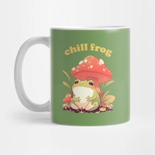 Cute Cottagecore Aesthetic Chill Frog with Mushroom Mug